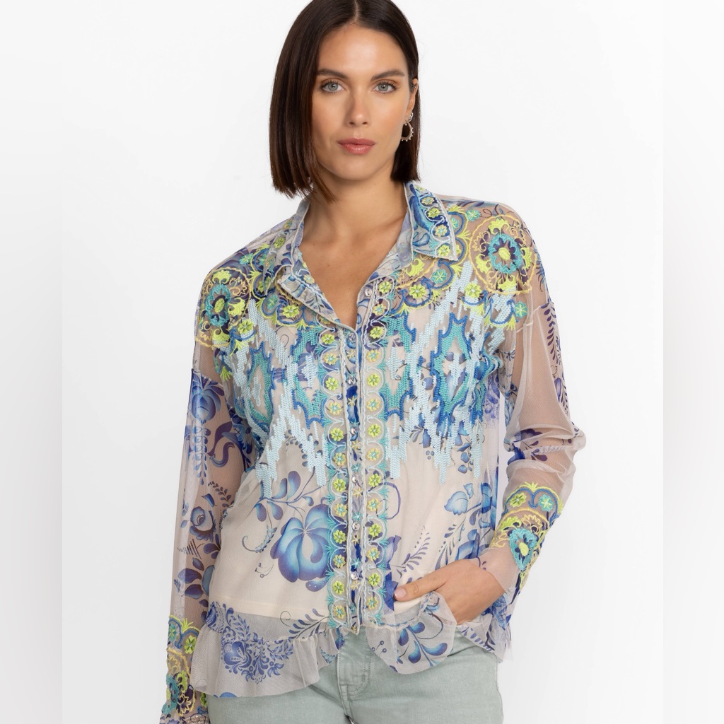 Johnny Was Mazzy Button Down Ruffle Blouse